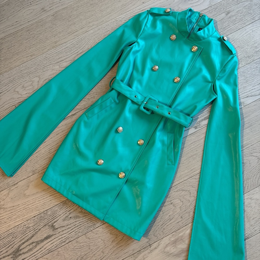 Classy Turquoise dress with belted waist, long sleeves size small